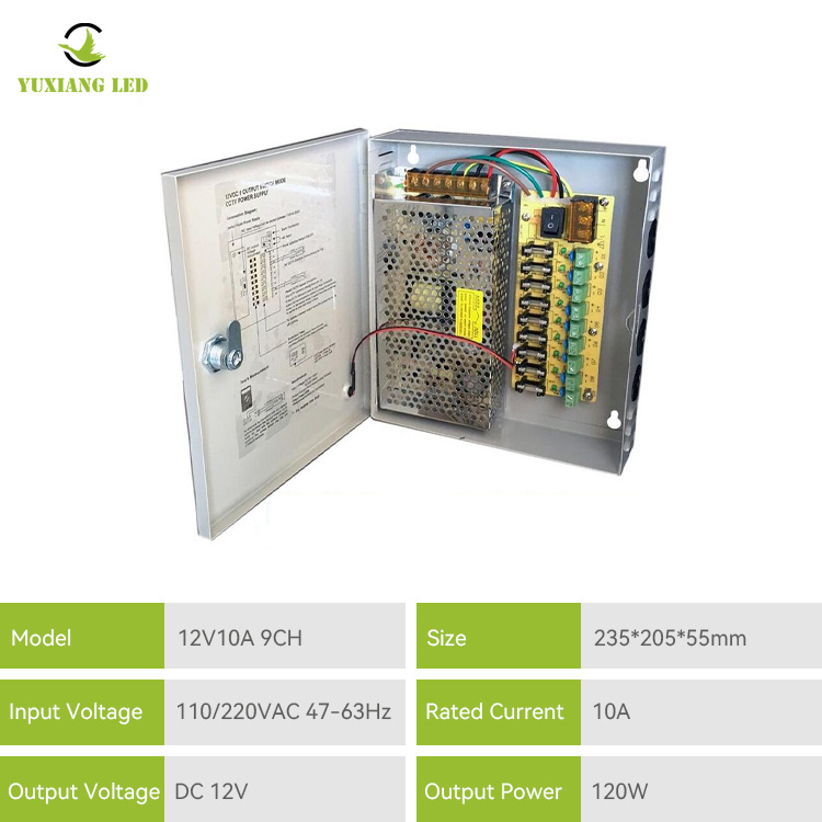 Scatola di alimentazione CCTV 12V 10A 9CH