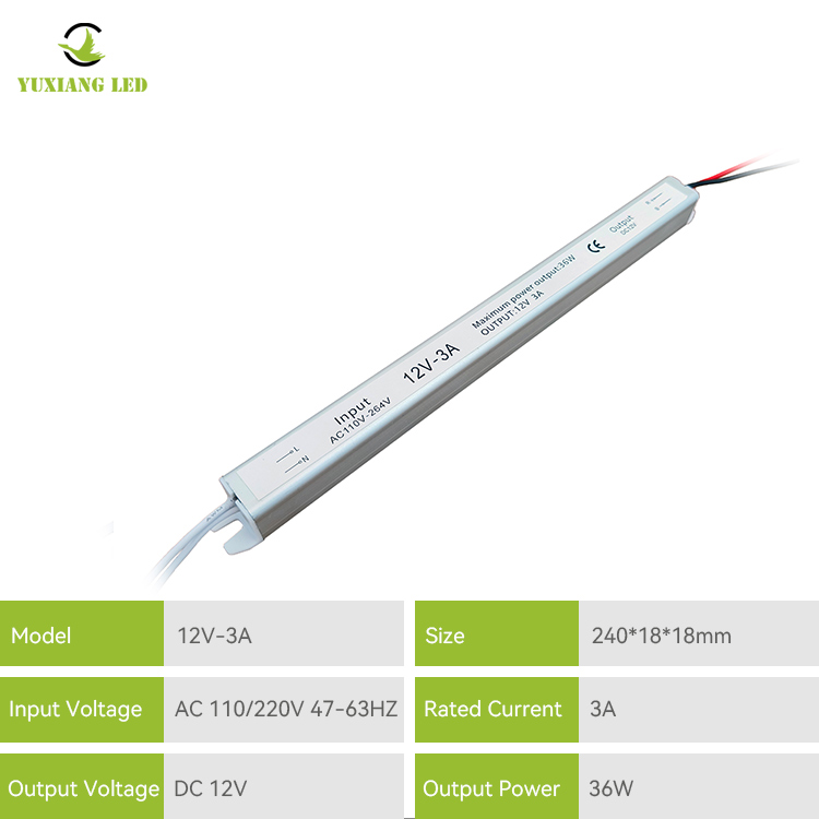 Alimentatore Led Ultra Slim 12V 3A 36W argentato Ultra stretto ultra sottile
