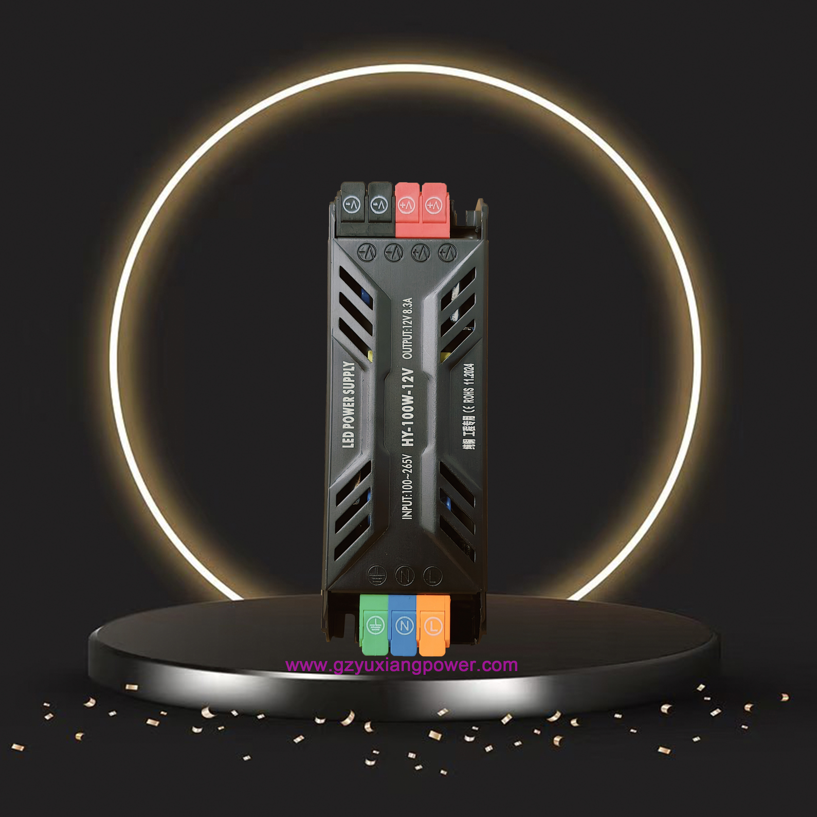 Alimentatore switching sottile con lettera illuminata a LED 12V/24V